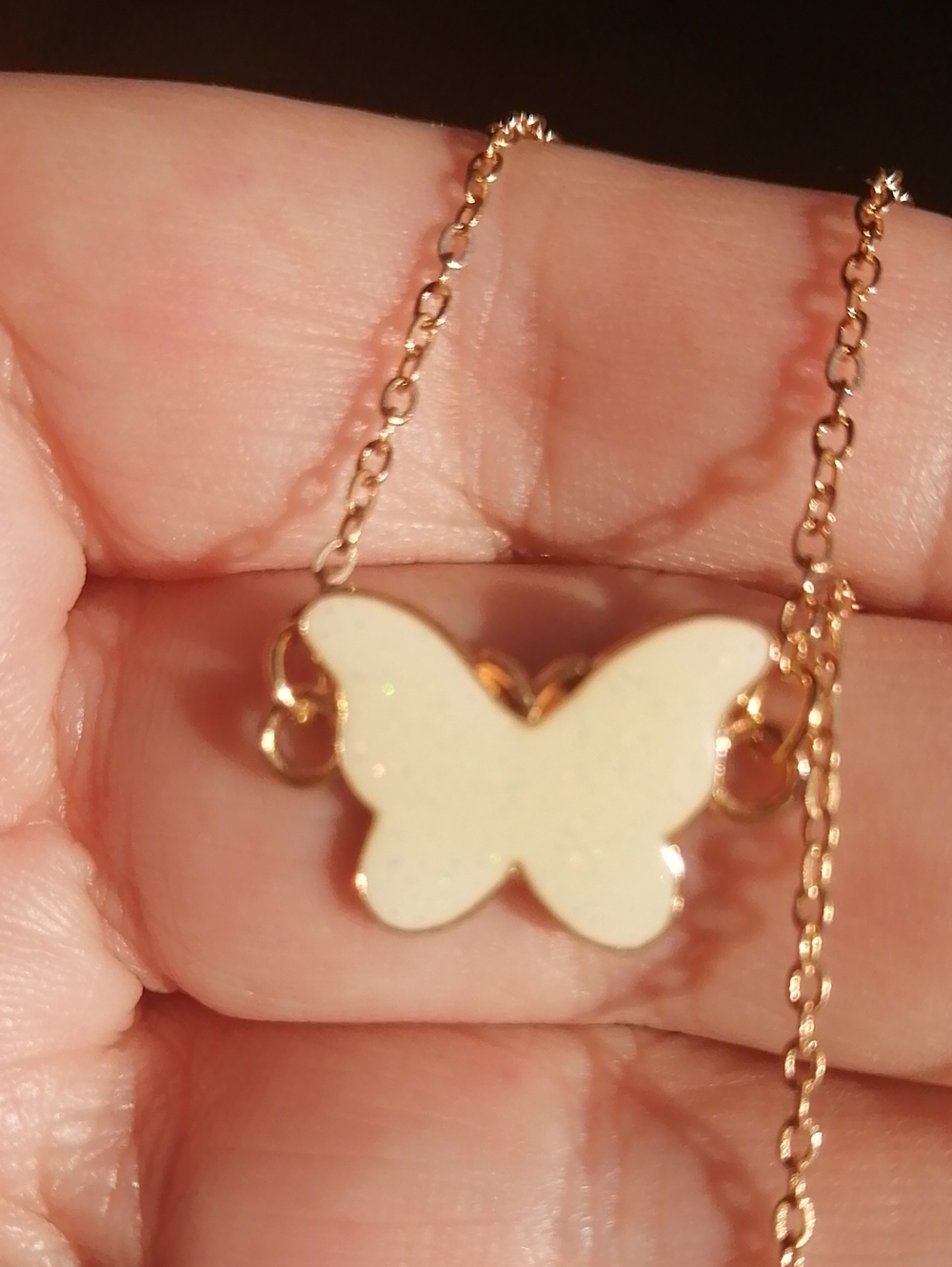 Faux Opal Butterfly Rose Gold Tone Pendant Collar Necklace